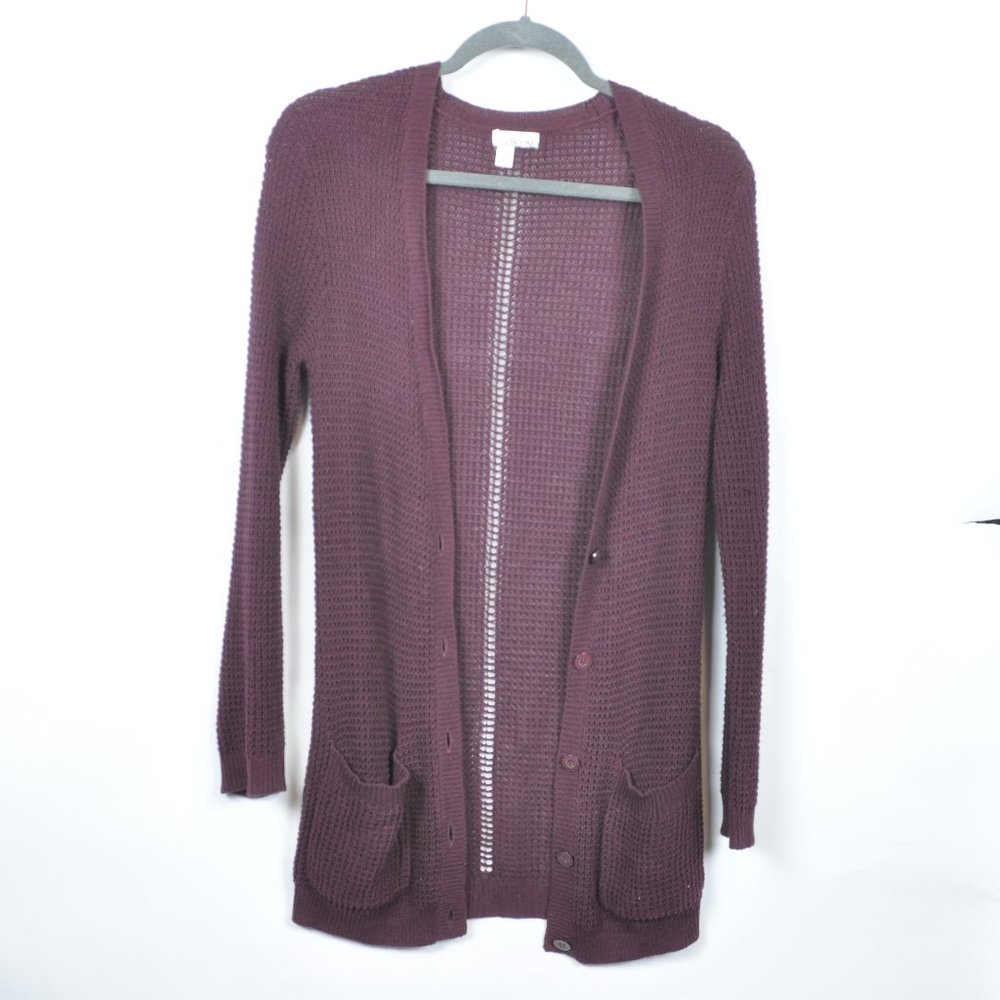 burgundy knitted cardigan (long)